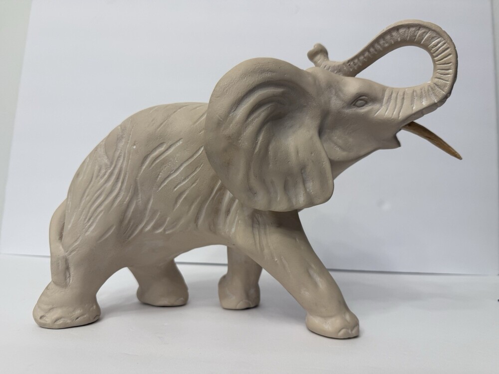 Vintage Ideal Originals Chalkware Elephant Figurine Trunk Up MCM Glendale CA 12”